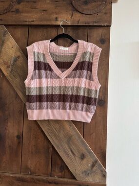 Active USA Pink Cable Knit Sweater Vest